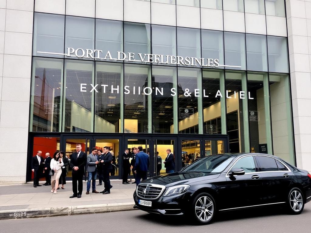Véhicule avec chauffeur devant un parc des expositions à Paris