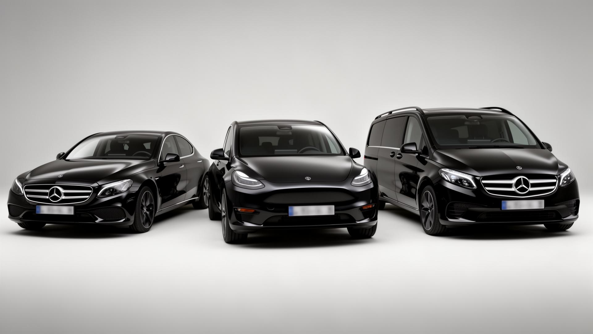 Premium fleet — Mercedes E-Class, Tesla Model Y and Mercedes V-Class